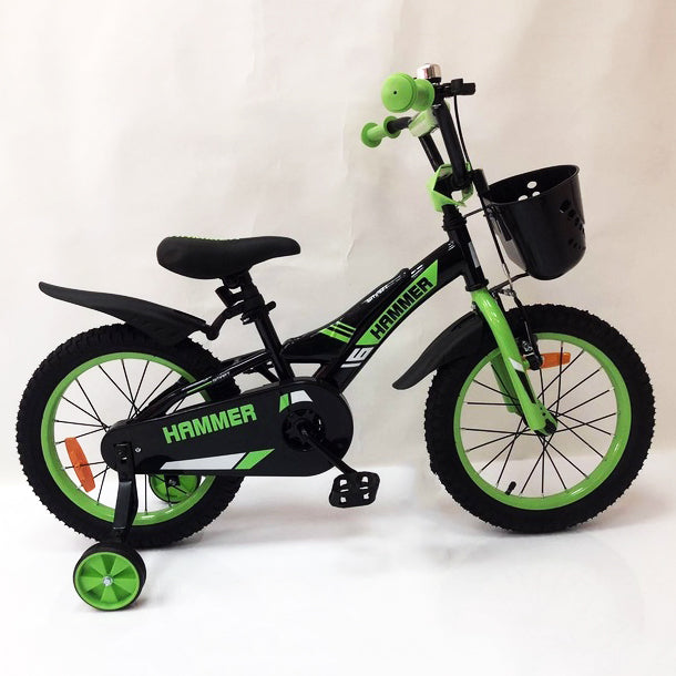 Детский двухколесный велосипед Hammer Smart H2021 20 дюймов с боковыми колесами, корзинкой. Цвет: зеленый