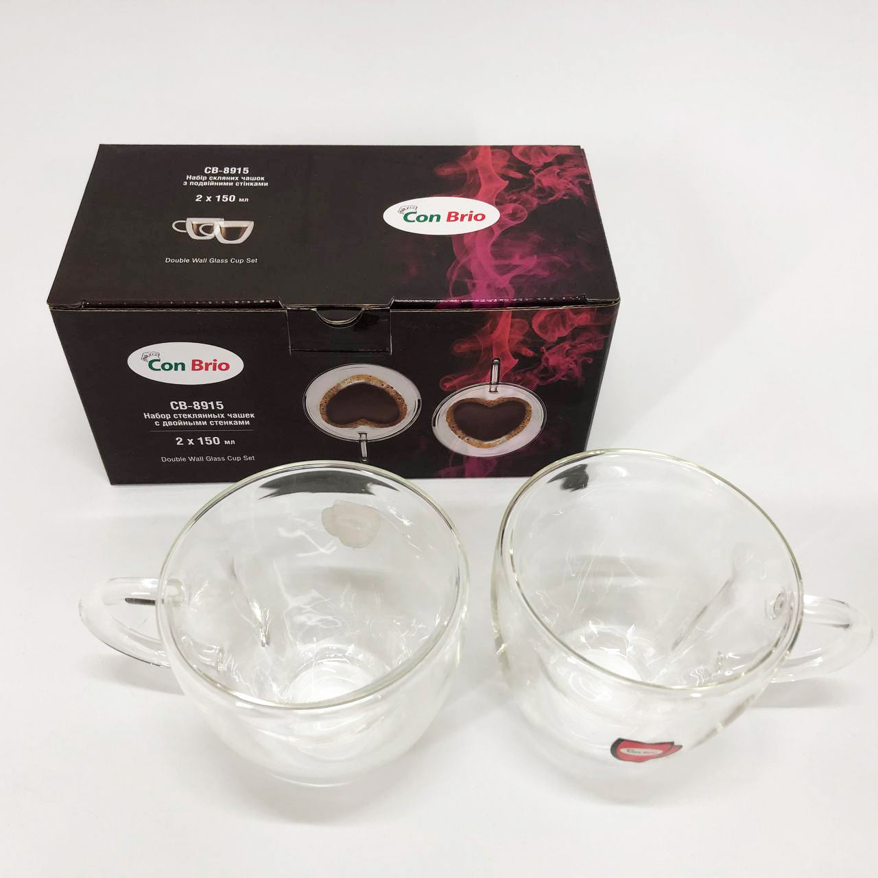 Набор чашек с двойными стенками 2 шт 150 мл Con Brio CB 8915-2, Стеклянные чашки с двойным дном