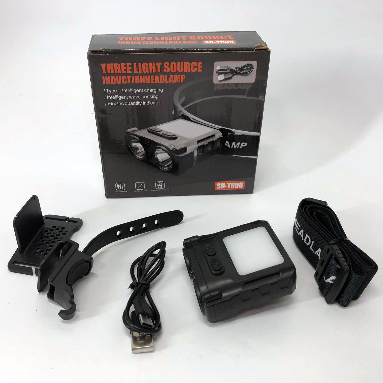 Фонарь налобный SH-T808-2XPE-20SMD-white/red с датчиком движения, мощный налобный фонарь для рыбалки