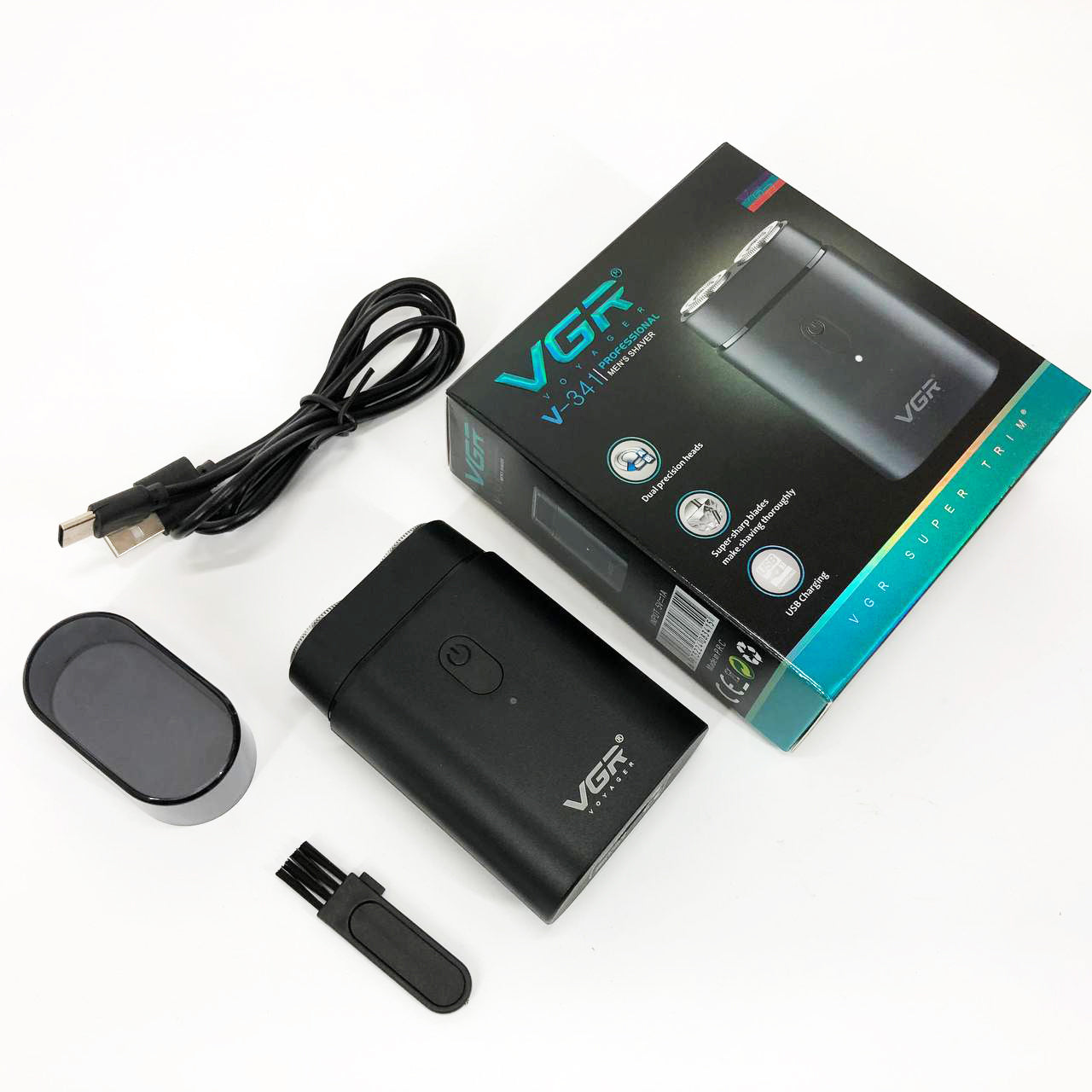 Мужская аккумуляторная мини электробритва VGR V-341 с двумя головками для бритья бороды и усов шейвер