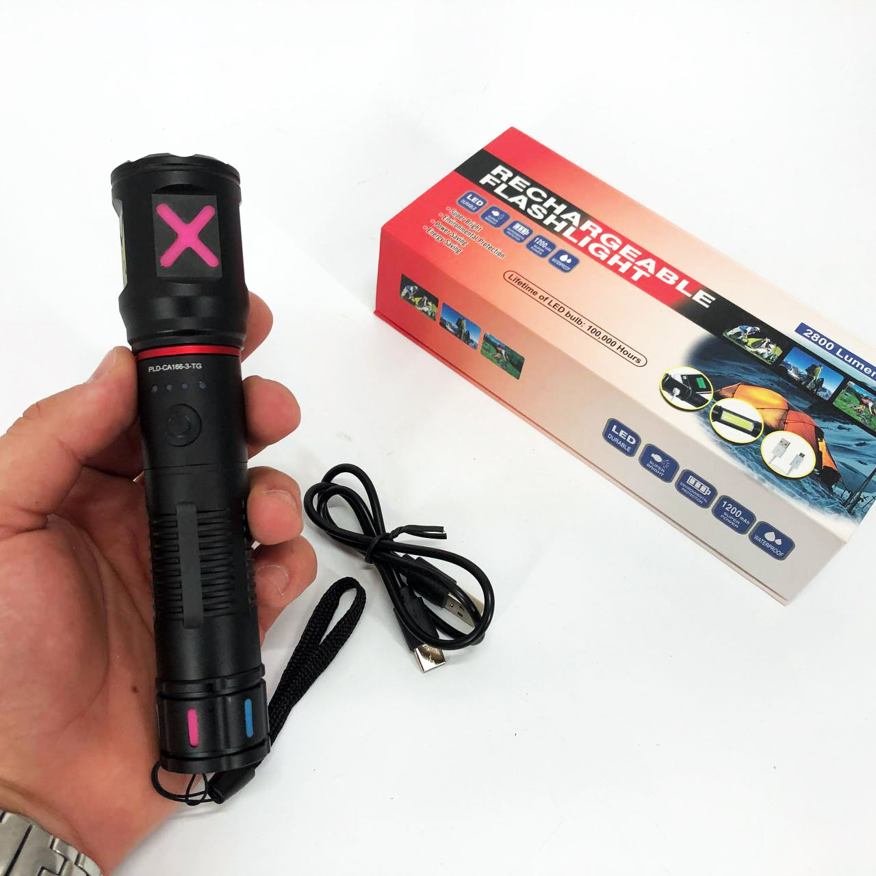 Фонарь ручной аккумуляторный PLD-CA166-3, Фонарь ручной мощный, Тактичный фонарь, Ручной фонарик led