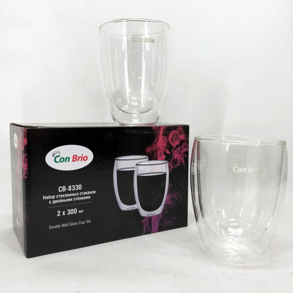 Набір склянок із подвійним дном Con Brio CB-8330-2 300 мл 2 шт, прозорі чашки із подвійними стінками