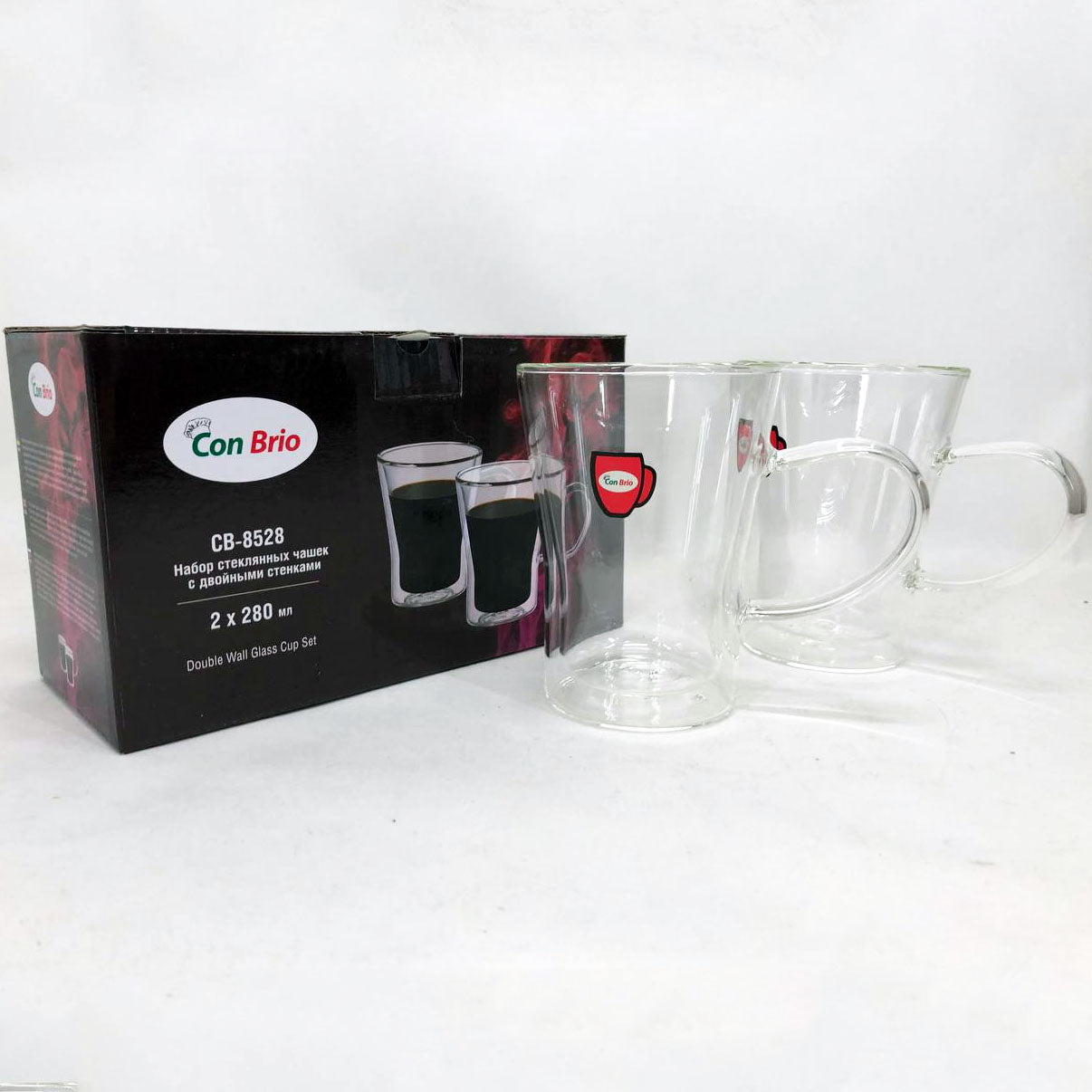 Чашки с двойными стенками Con Brio 280 мл CB-8528 2шт, кружки стеклянные с двойным дном