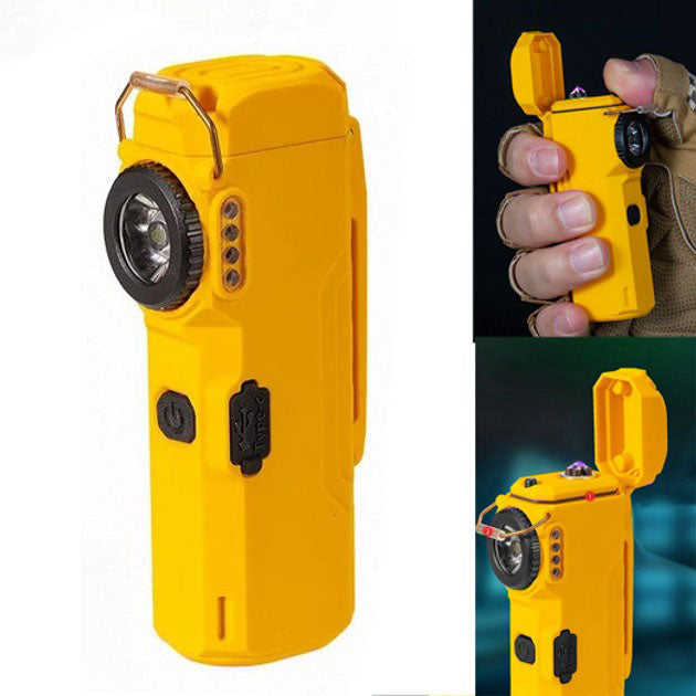 Ліхтарик-запальничка армійська MULTIFUNCTIONAL D51-COB електроімпульсна акумуляторна. Колір: жовтий