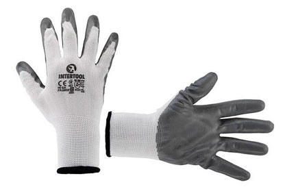 Перчатки Intertool - с нитриловым покрытием 10" (бело-серая)