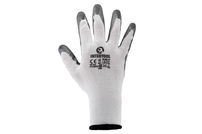 Перчатки Intertool - с нитриловым покрытием 10" (бело-серая)