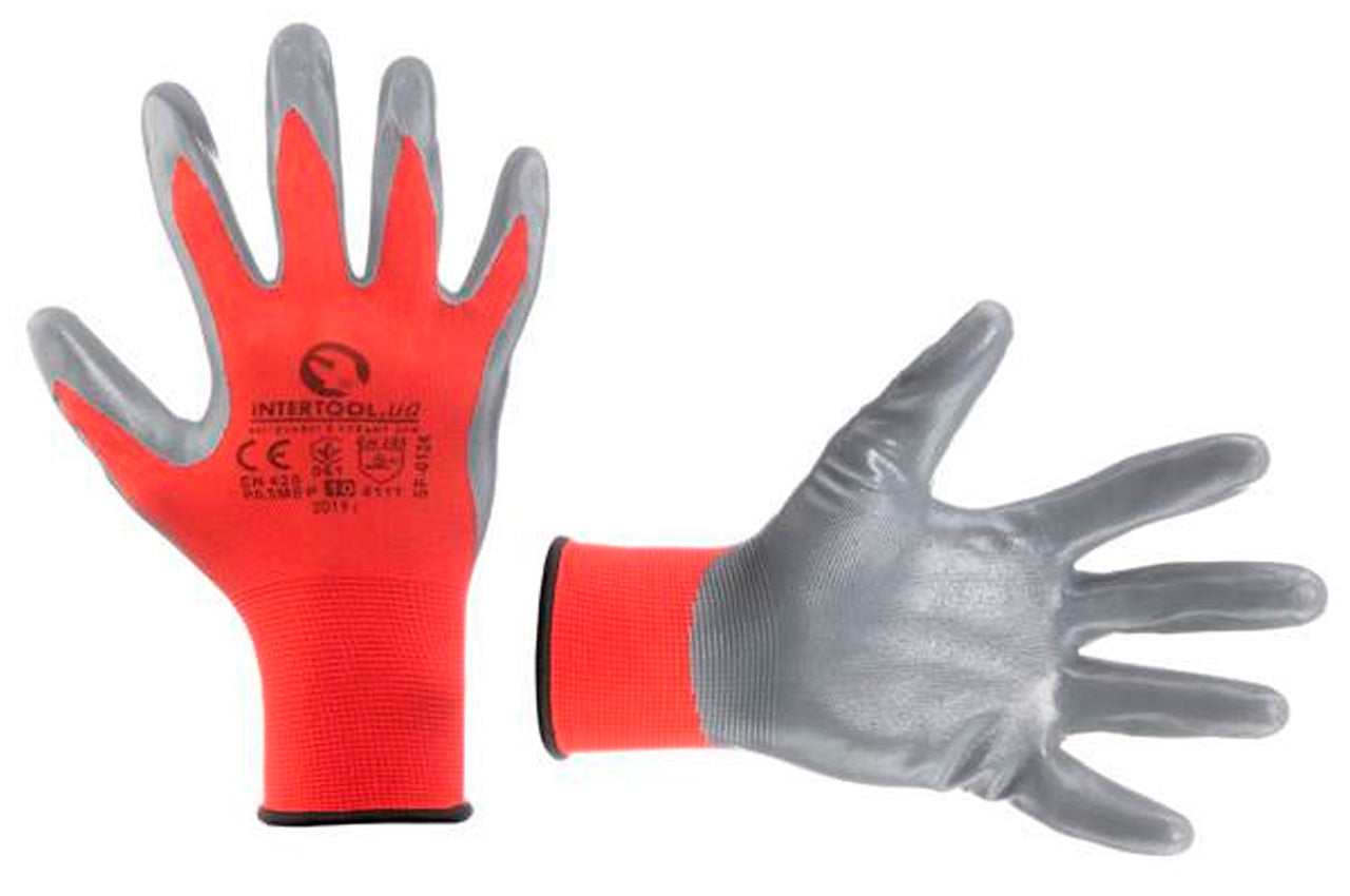Перчатки Intertool - с нитриловым покрытием 10" (красно-серая)