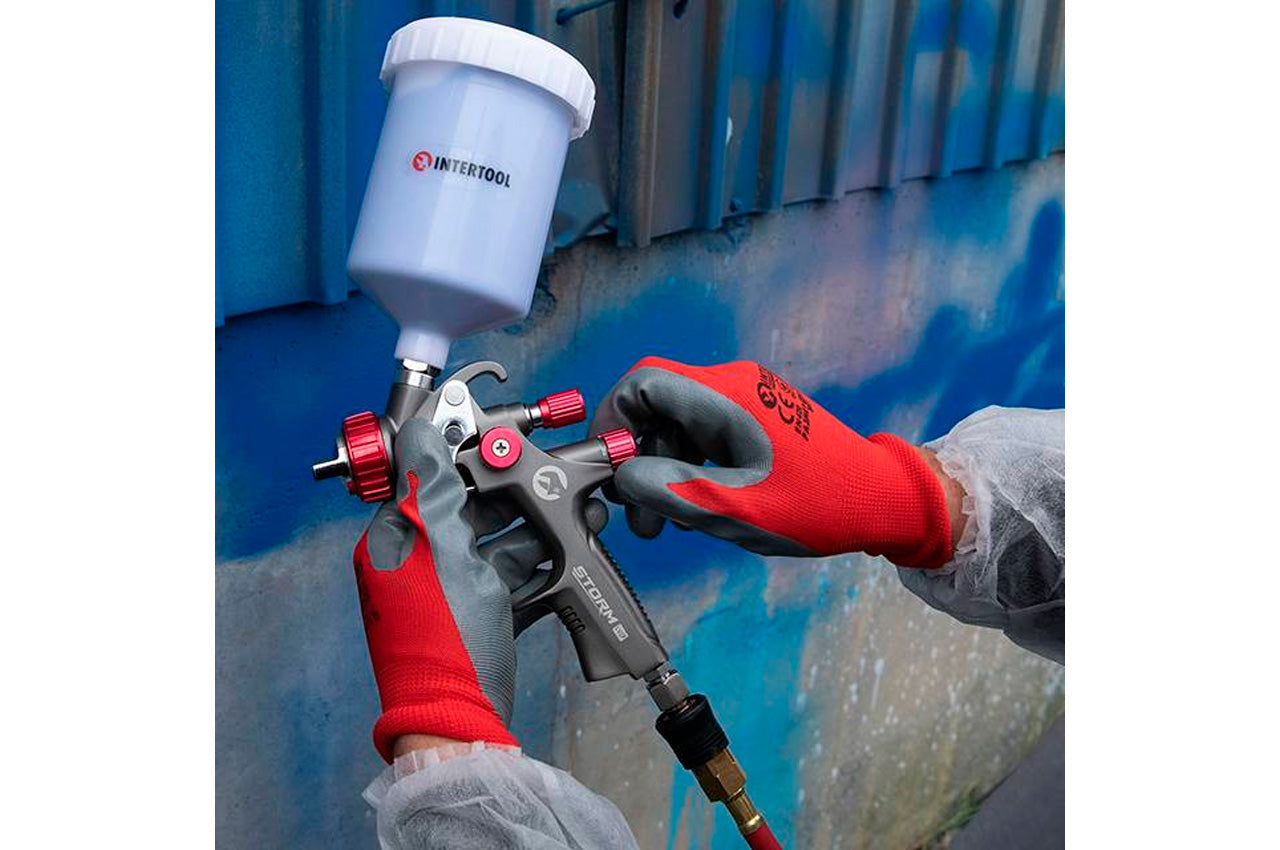 Перчатки Intertool - с нитриловым покрытием 10" (красно-серая)