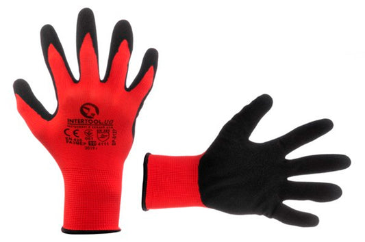 Перчатки Intertool - нитриловые пористая 10" (красно-черная)