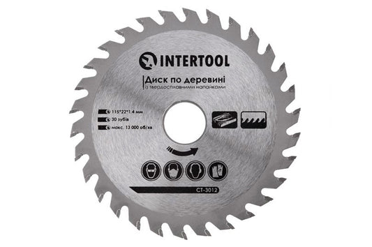 Диск пильный Intertool - 115 х 30T х 22,2 мм