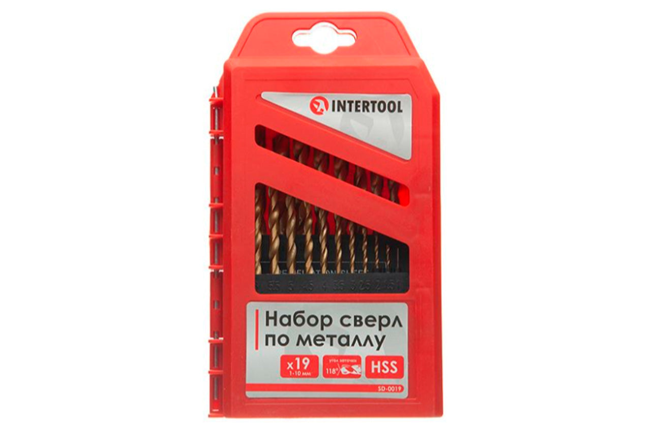 Набор сверл по металлу Intertool - 19 шт. (1-10 мм), титан
