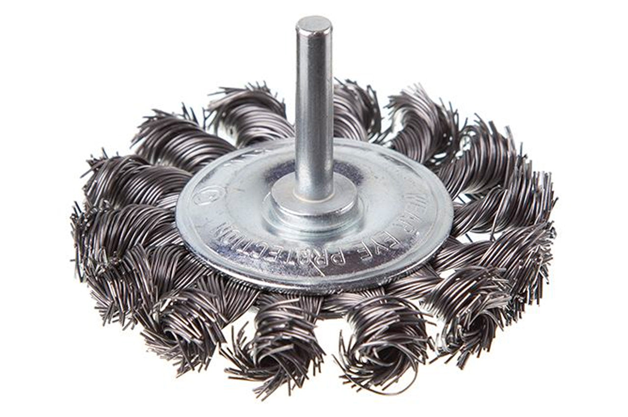 Щетка дисковая на дрель Intertool - 75 мм плетеная, стержень 6 мм