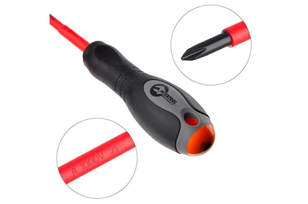 Отвертка Intertool - крестовая PH1 х 80 мм 1000 В диэлектрическая