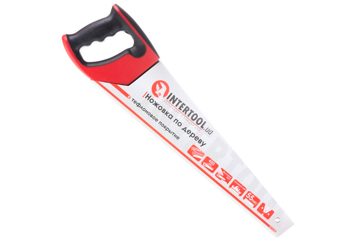Ножовка по дереву Intertool - 450 мм тройная заточка 7T х 1" с тефлоновым покрытием