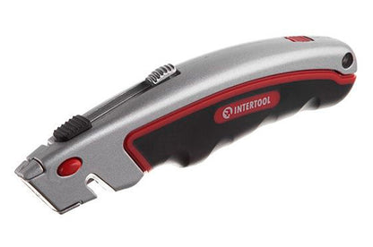 Нож Intertool - трапециевидный, металлический, прорезиненный