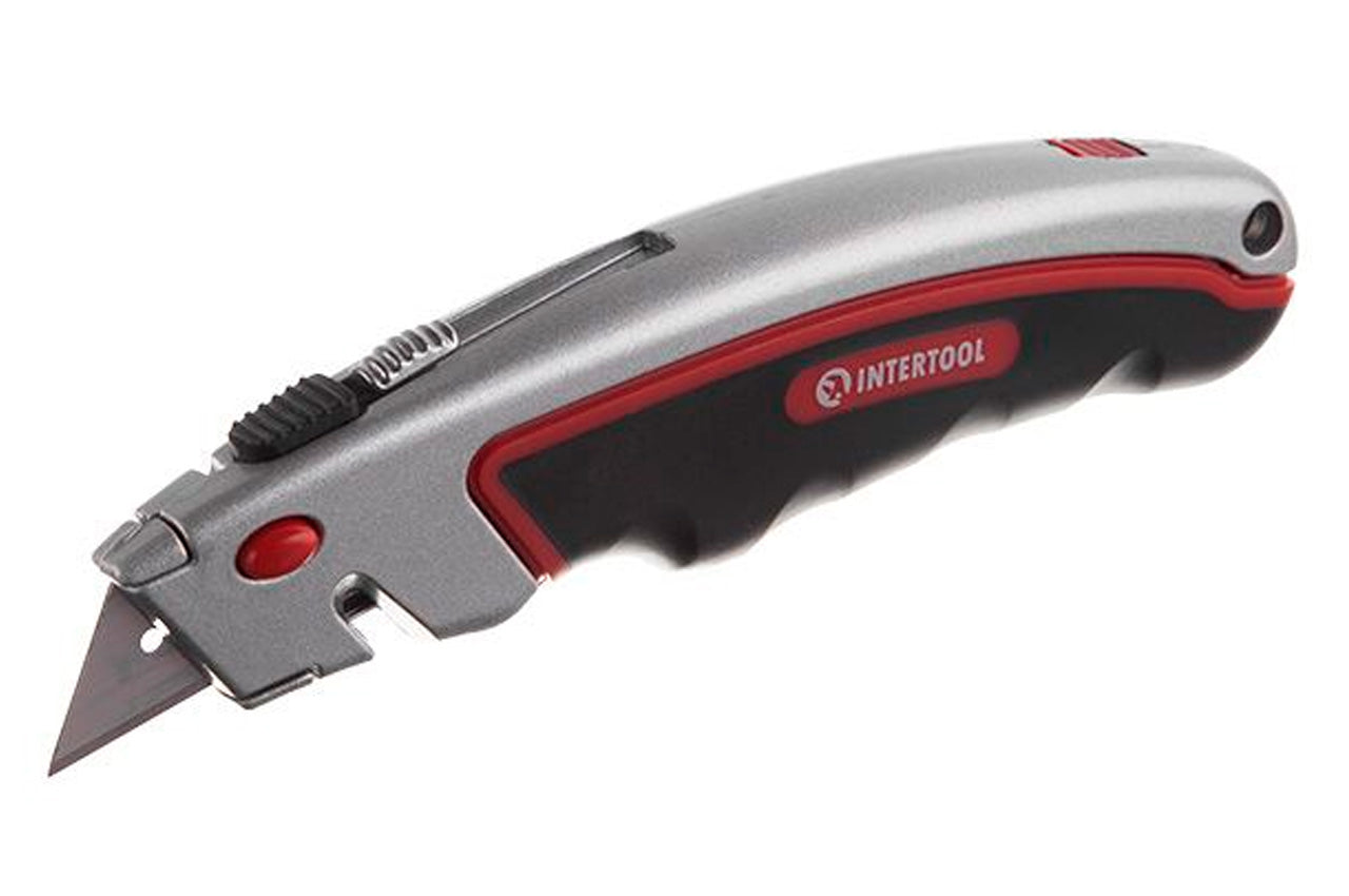 Нож Intertool - трапециевидный, металлический, прорезиненный
