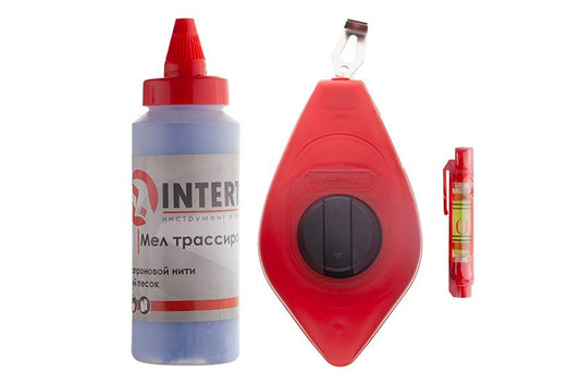 Набор 3-в-1 Intertool - шнур отбивочный, мел и шнуровый уровень