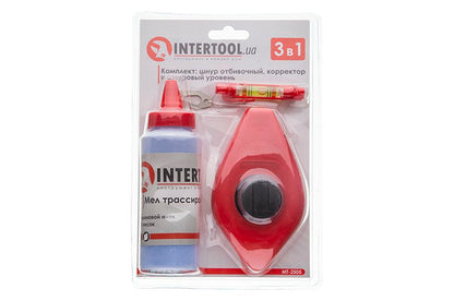 Набор 3-в-1 Intertool - шнур отбивочный, мел и шнуровый уровень