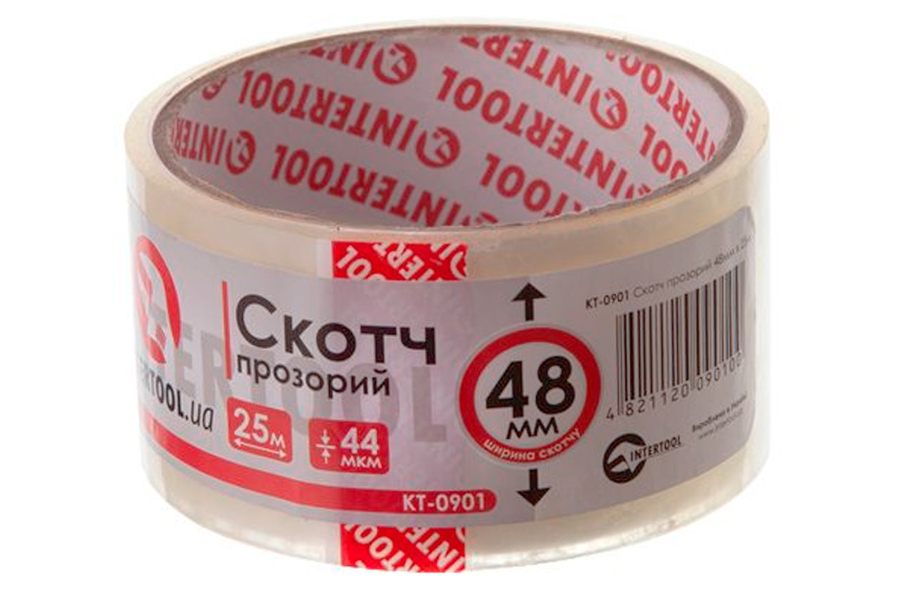 Скотч Intertool - 48 мм х 25 м х 52 мкм, прозрачный