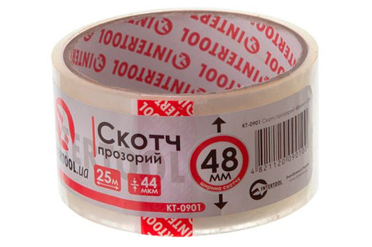 Скотч Intertool - 48 мм х 25 м х 52 мкм, прозрачный