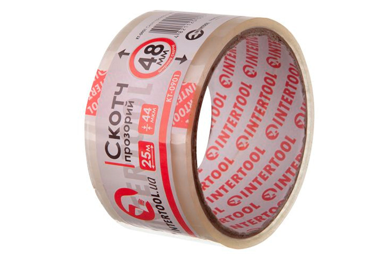 Скотч Intertool - 48 мм х 25 м х 52 мкм, прозрачный