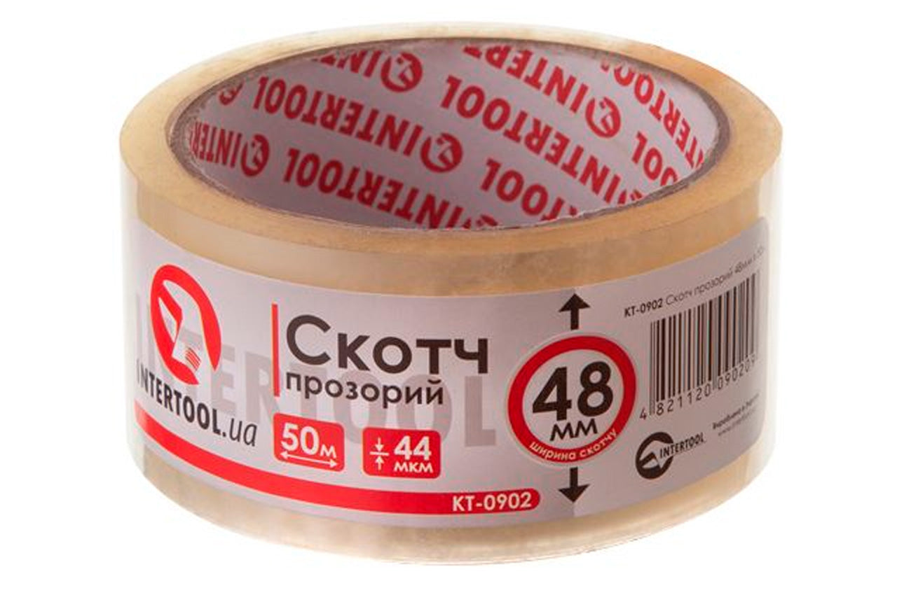 Скотч Intertool - 48 мм х 50 м х 52 мкм, прозрачный