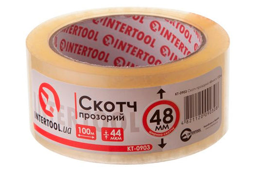 Скотч Intertool - 48 мм х 100 м х 52 мкм, прозрачный