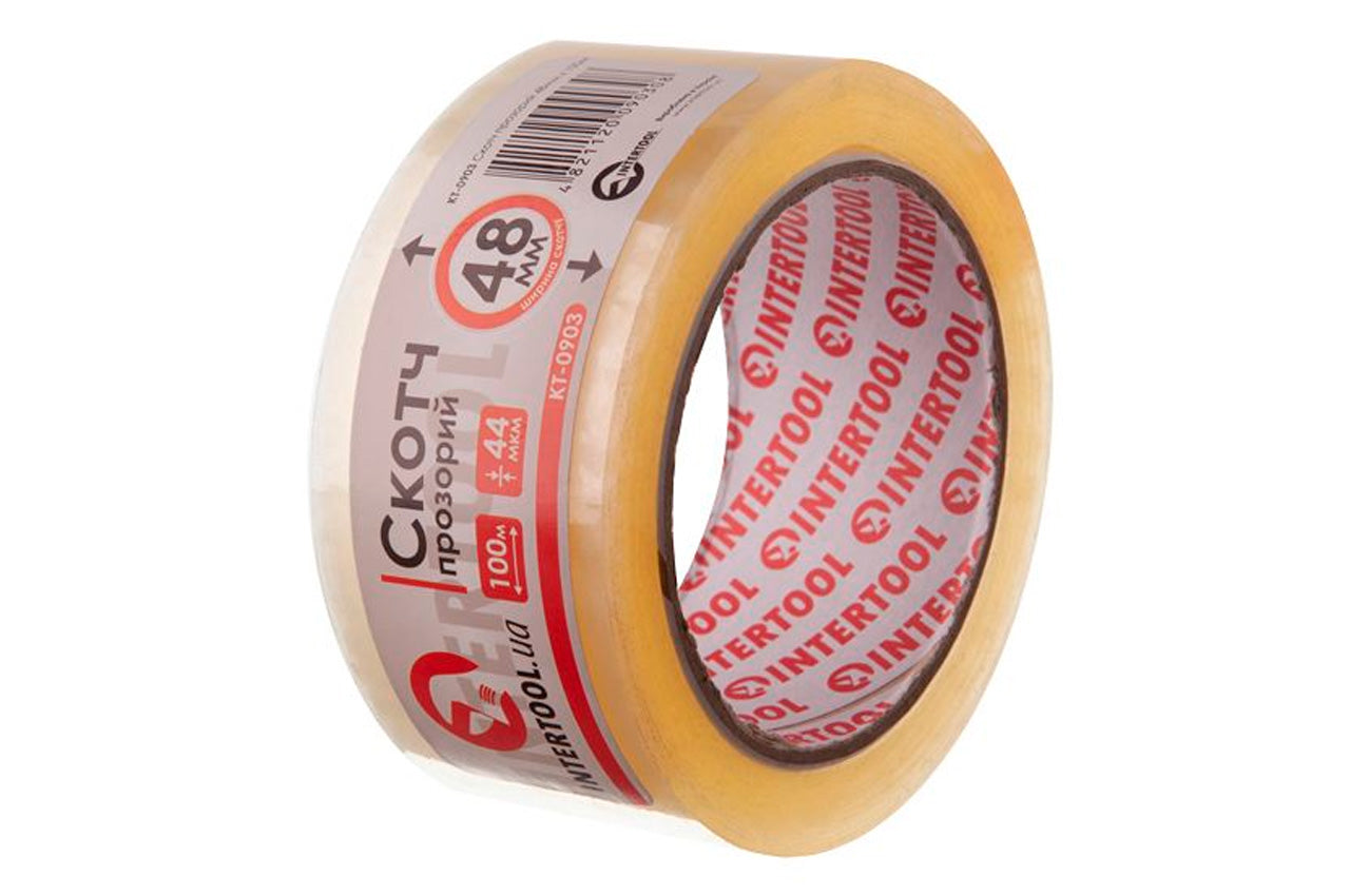 Скотч Intertool - 48 мм х 100 м х 52 мкм, прозрачный