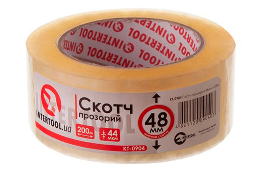 Скотч Intertool - 48 мм х 200 м х 52 мкм, прозрачный