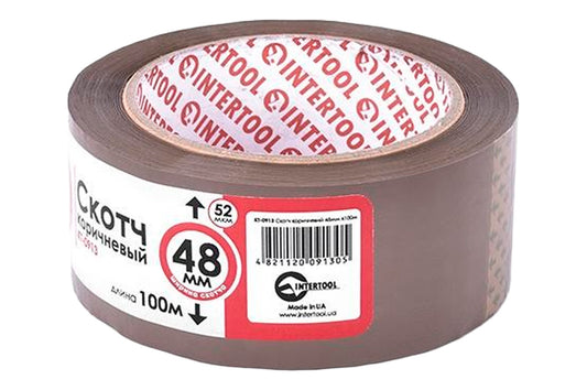 Скотч Intertool - 48 мм х 100 м х 52 мкм, коричневый