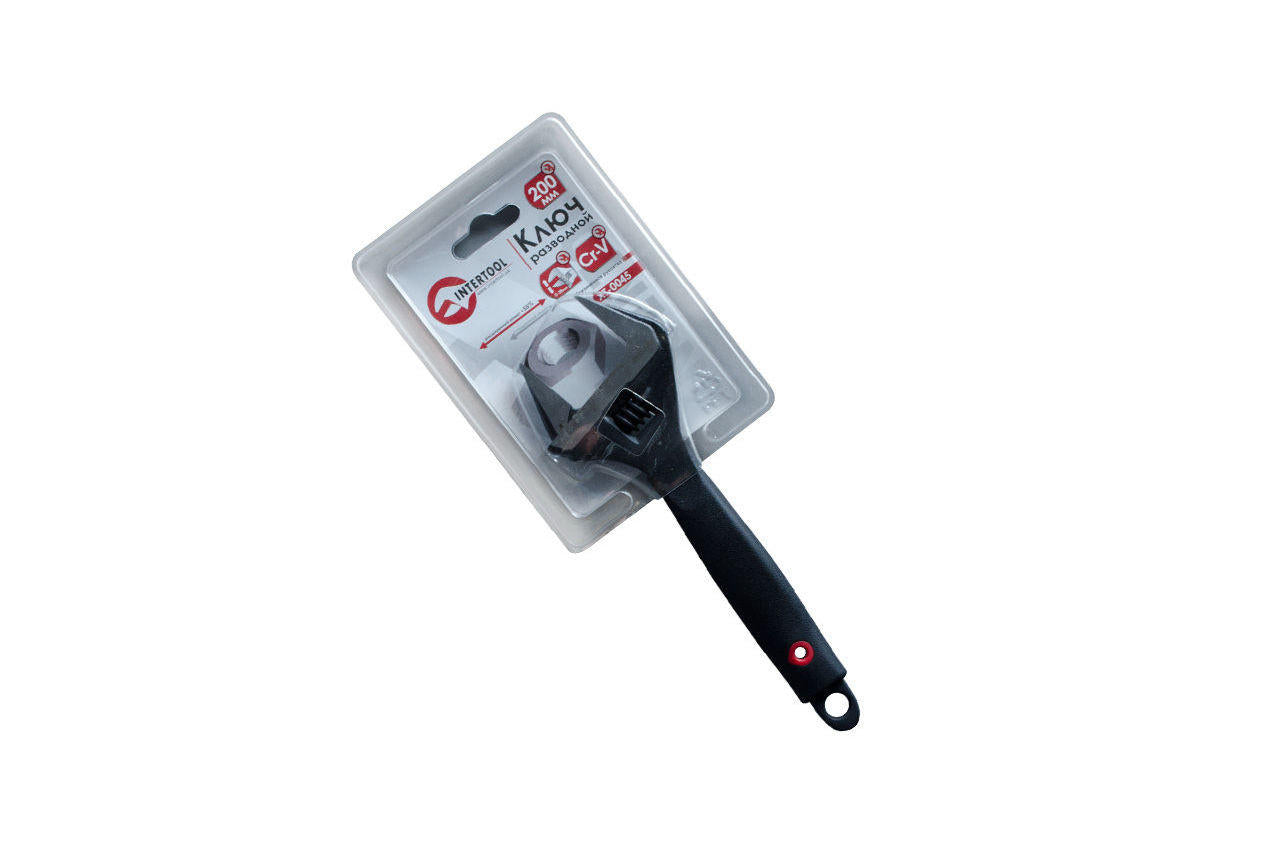 Ключ разводной Intertool - 200 мм (0-38 мм), расширенный захват