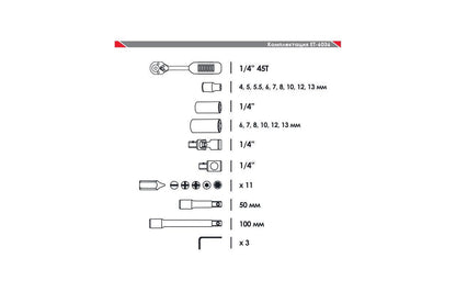 Набор инструмента Intertool - 1/4" 36 ед.