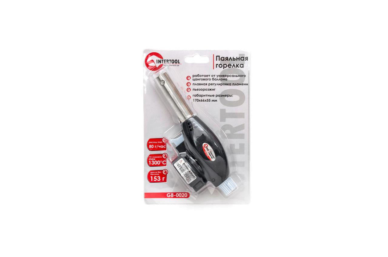Горелка газовая c пьезоподжигом Intertool - 170 мм