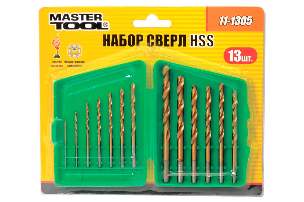Набір свердл по металу Mastertool - 13 шт. (1,5-6,5 мм), титан