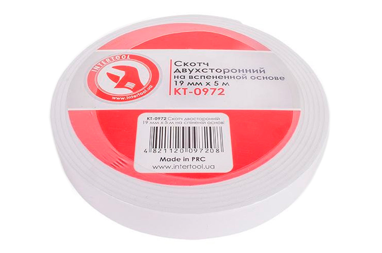 Скотч двухсторонний Intertool - 19 мм х 5 м вспененная