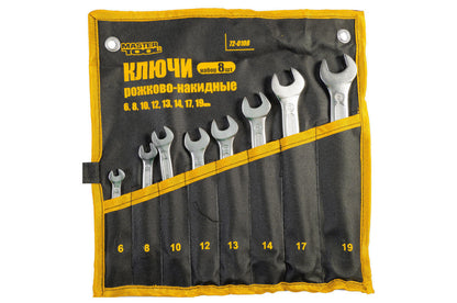 Набор рожково-накидных ключей Mastertool - 8 шт. (6-19 мм) холоднокатанный