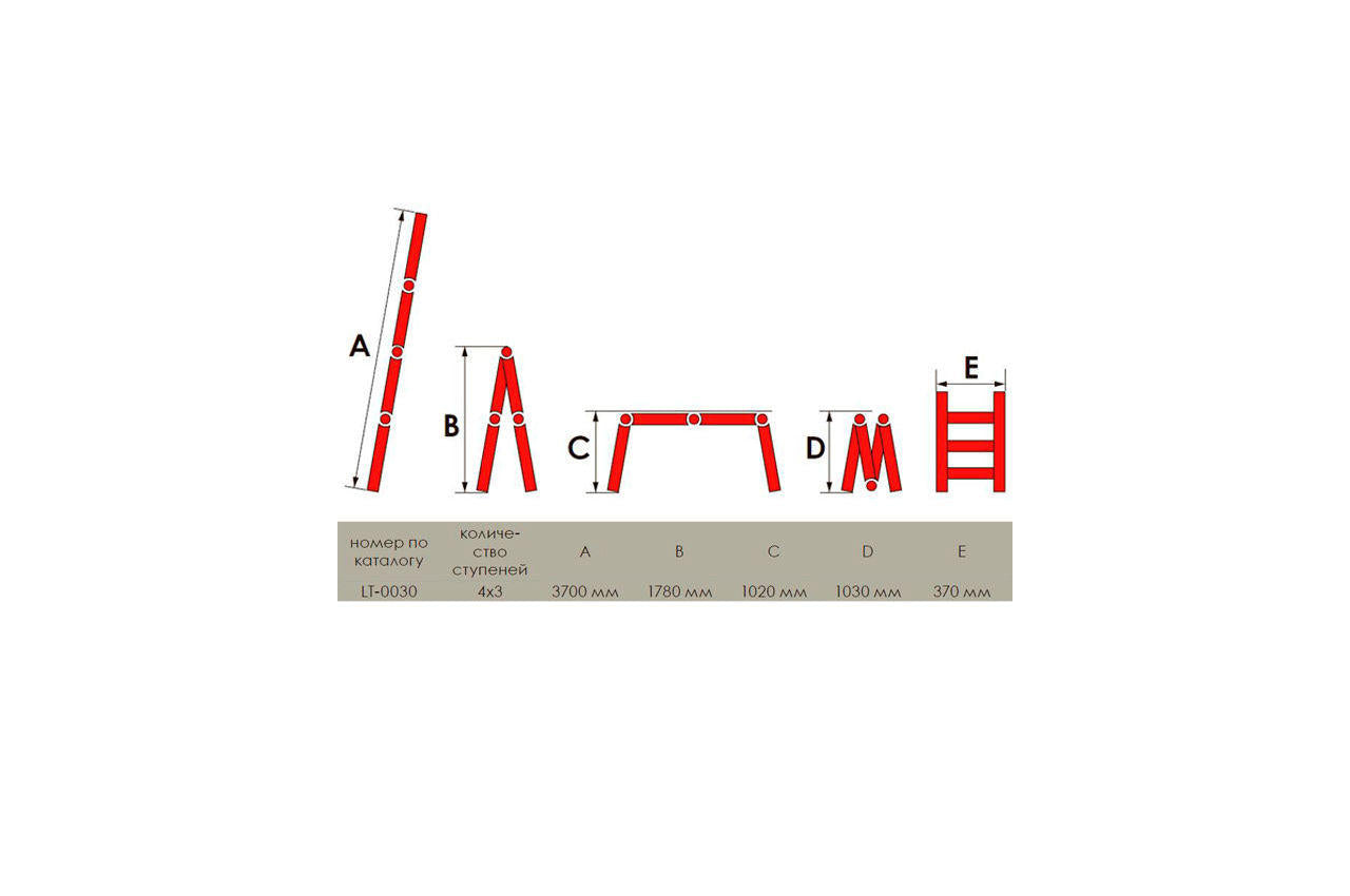 Лестница трансформер Intertool - 3700 мм х 4x3 ступеней