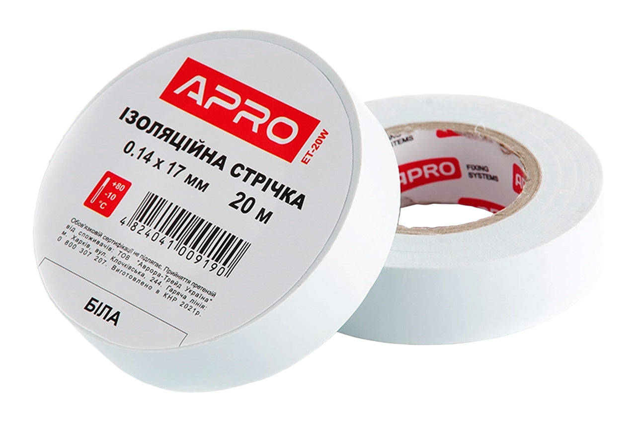 Лента изоляционная Apro - 10 м x 17 x 0,14 мм белая