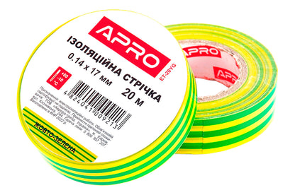 Лента изоляционная Apro - 20 м x 17 x 0,14 мм желто-зеленая