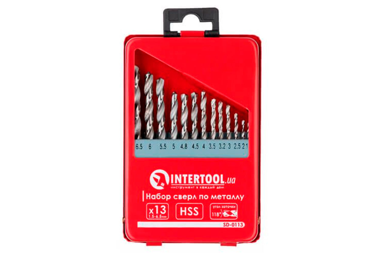 Набор сверл по металлу Intertool - 13 шт. (1,5-6,5 мм)