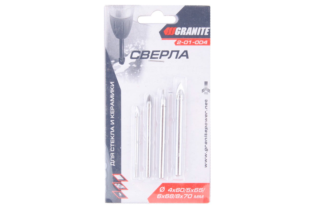 Набор сверл по стеклу и керамике Granite - 4 x 5 x 6 x 8 мм (4 шт.)
