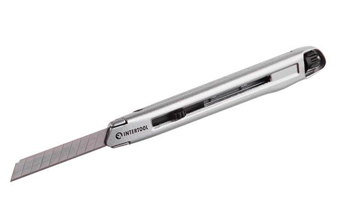 Нож Intertool - 9 мм двойной фиксатор, металлический