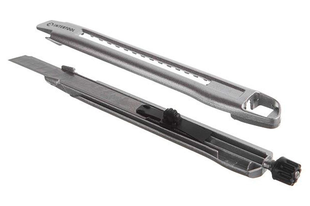 Нож Intertool - 9 мм двойной фиксатор, металлический