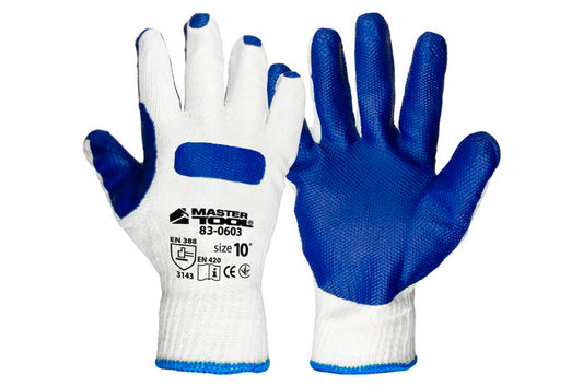 Перчатки Mastertool - стекольщика латексная (синяя) усиленная ладонь 10"