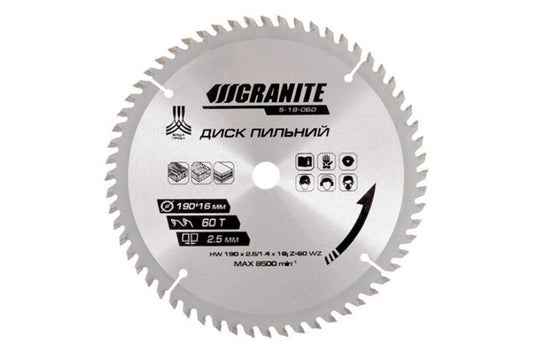 Диск пильный Granite - 190 x 60T x 16 мм