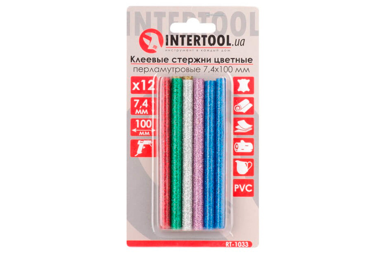 Клеевые стержни Intertool - 7,4 x 100 мм цветные перламутровые (12 шт.)