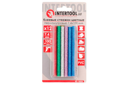Клеевые стержни Intertool - 7,4 x 100 мм цветные перламутровые (12 шт.)
