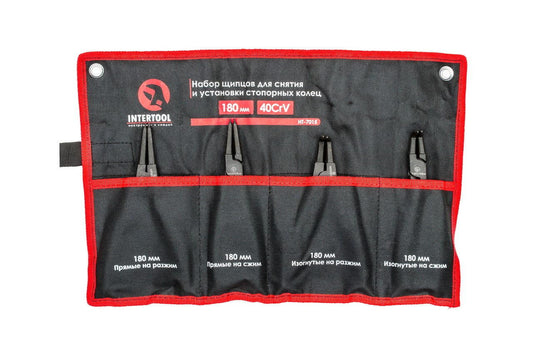 Набор щипцов для стопорных колец Intertool - 180 мм фосфат (4 шт.)