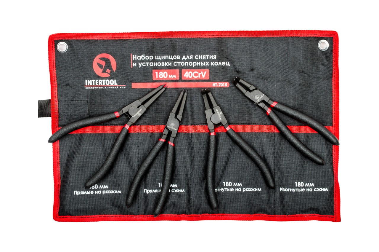 Набор щипцов для стопорных колец Intertool - 180 мм фосфат (4 шт.)