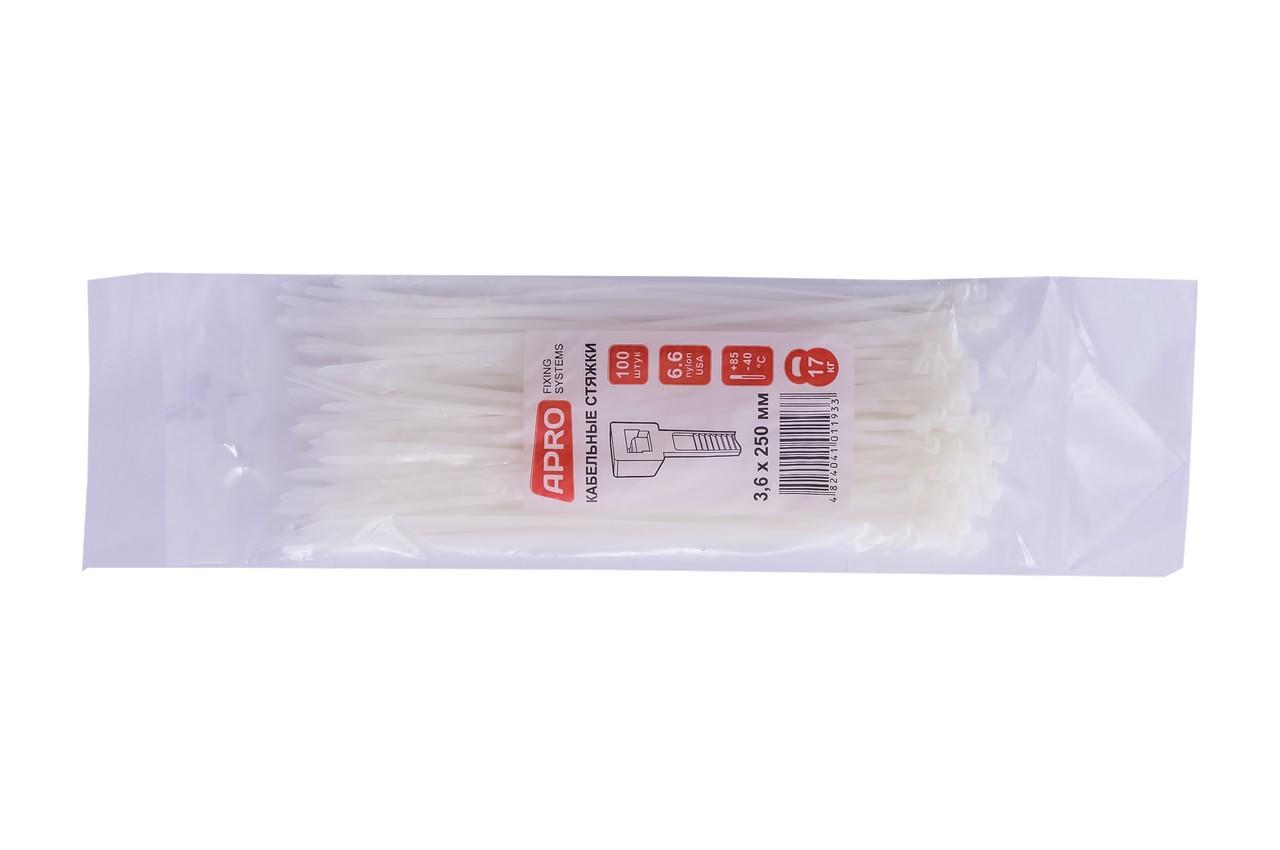 Хомут пластиковый Apro - 3,6 x 250 мм белый (100 шт.)